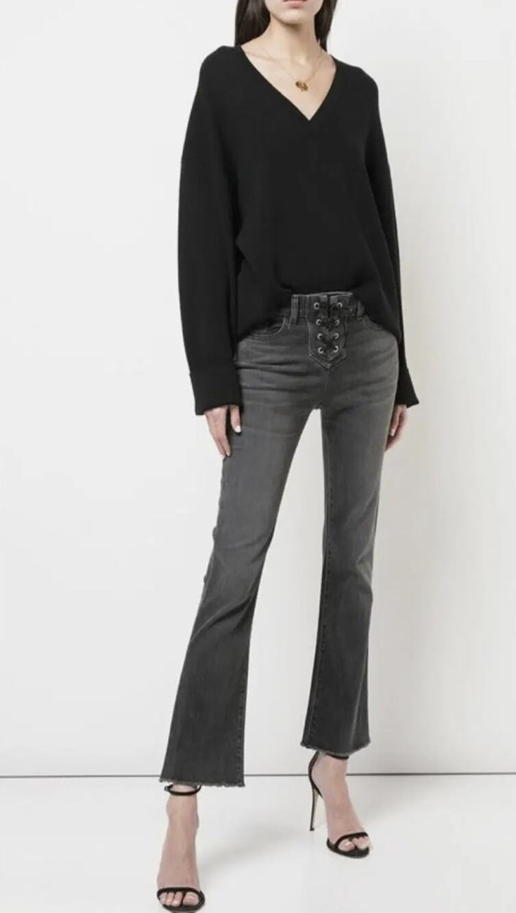 Nili Lotan Lace Up Vianca Jeans Black Gray Flare size 26